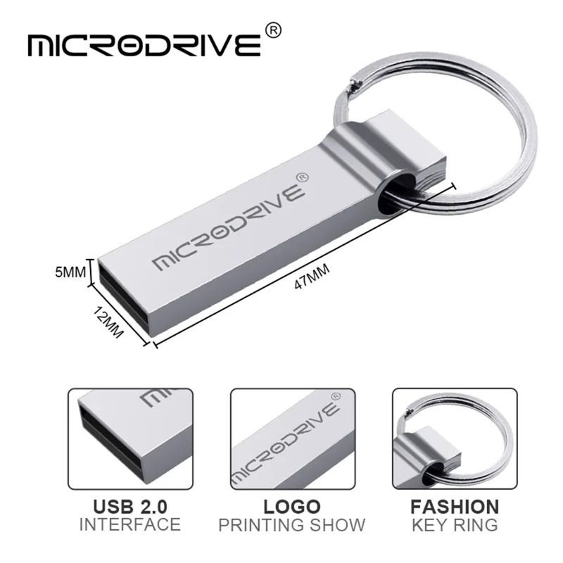 MICRODRIVE 8GB Metal Memory Stick Waterproof USB 2.0 Flash Drive - Silver