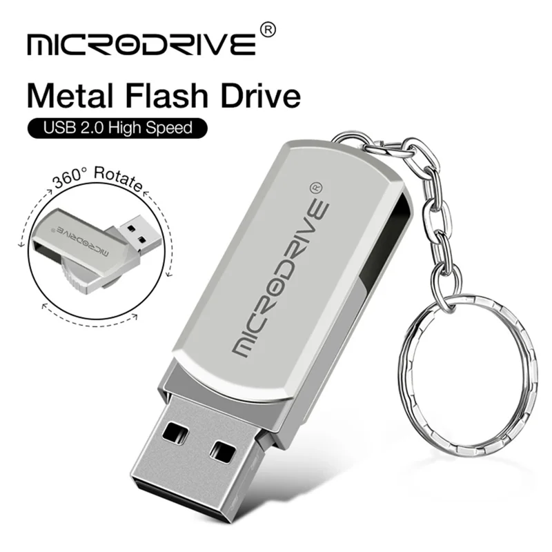 MICRODRIVE 128GB Key Ring Design USB 2.0 Flash Drive Computer Thumb Drive USB Stick - Grey