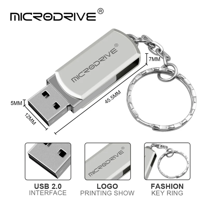 MICRODRIVE 128GB Key Ring Design USB 2.0 Flash Drive Computer Thumb Drive USB Stick - Grey