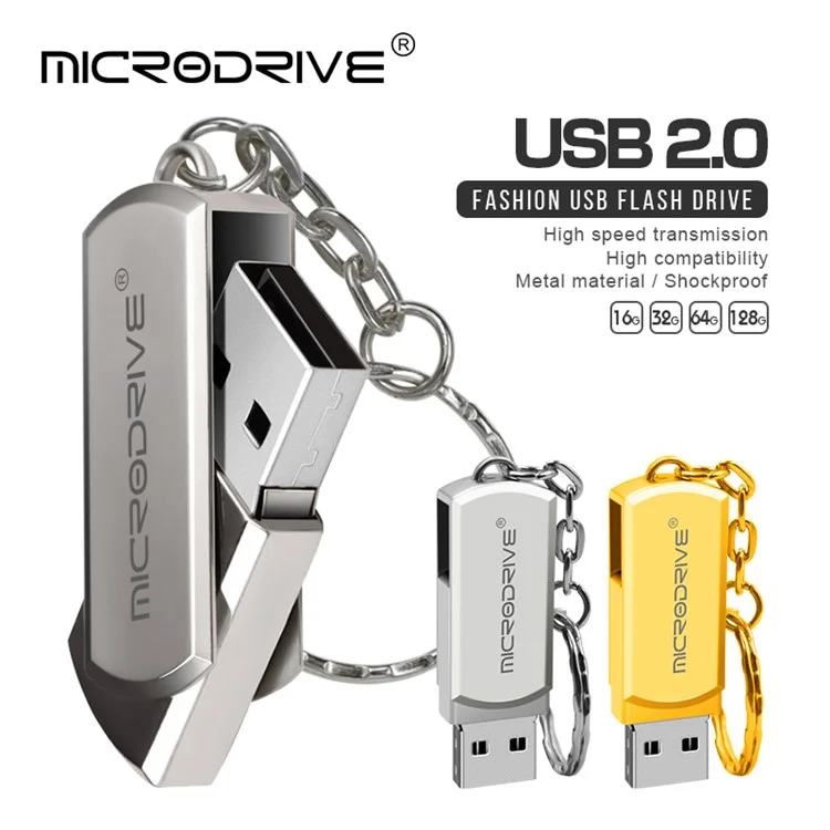 Microdrive 16GB USB 2.0 Flash Drive Memory Memory Drive Stick Stick Com Anel de Chave - Ouro