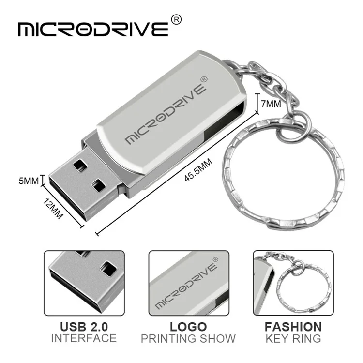 Microdrive 16GB USB 2.0 Flash Drive Memory Memory Drive Stick Stick Com Anel de Chave - Ouro