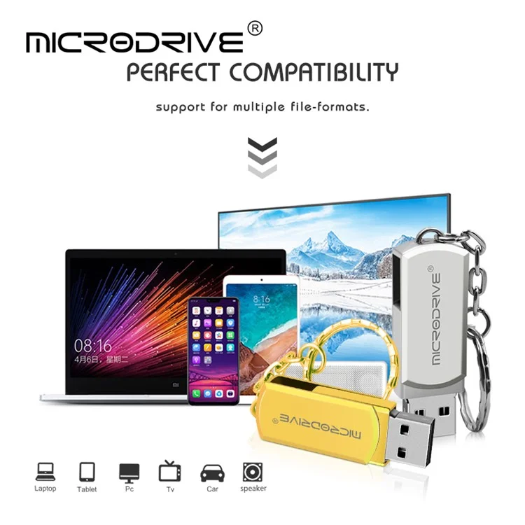 MICRODRIVE 8GB Clé USB de stockage pour ordinateur avec anneau porte-clés - Gris