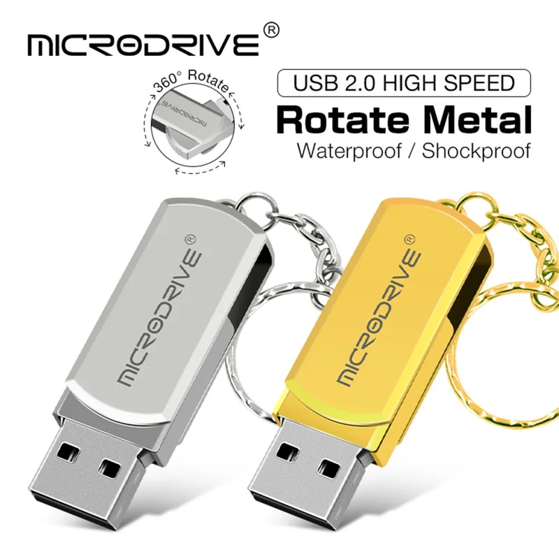 MICRODRIVE 64GB Compact Thumb Drive USB Stick Key Ring Design USB 2.0 Flash Drive - Grey