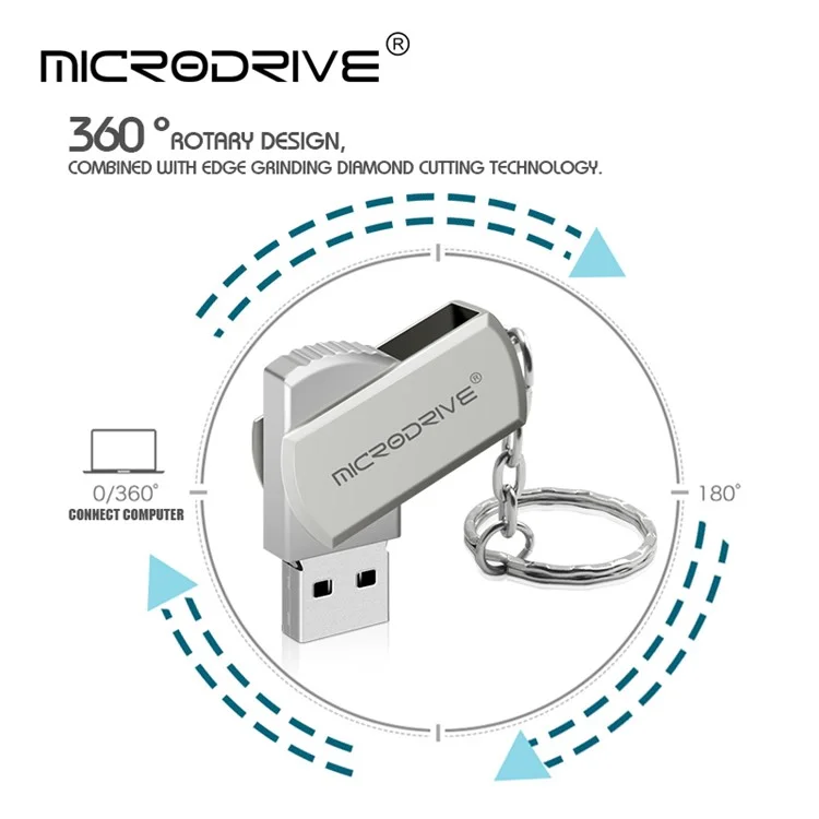 MICRODRIVE 64GB Compact Thumb Drive USB Stick Key Ring Design USB 2.0 Flash Drive - Gold