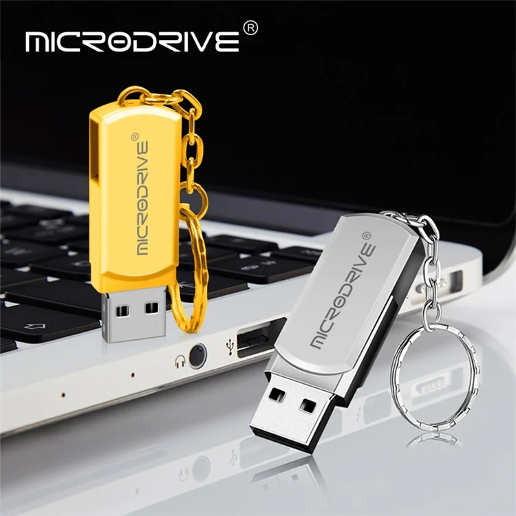 MICRODRIVE 64GB Compact Thumb Drive USB Stick Key Ring Design USB 2.0 Flash Drive - Gold