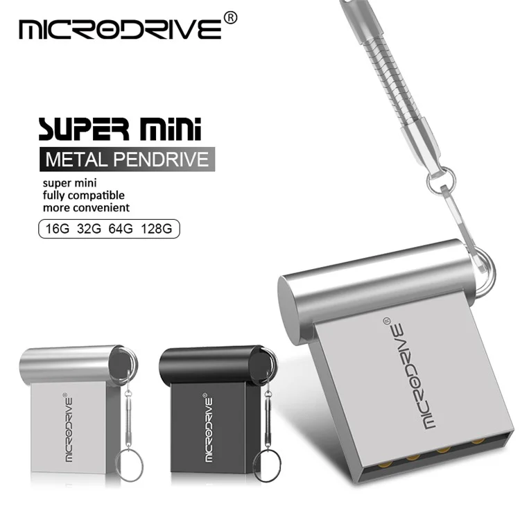 MICRODRIVE 4GB USB 2.0 Mini Metal Flash Drive with Hook - Grey