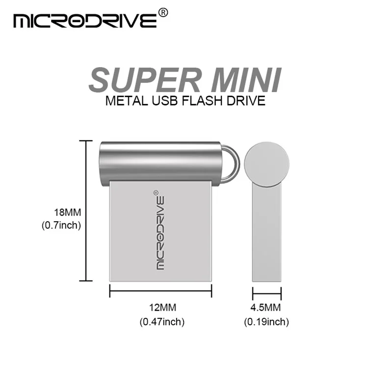 MICRODRIVE 4GB USB 2.0 Mini Metal Flash Drive with Hook - Grey