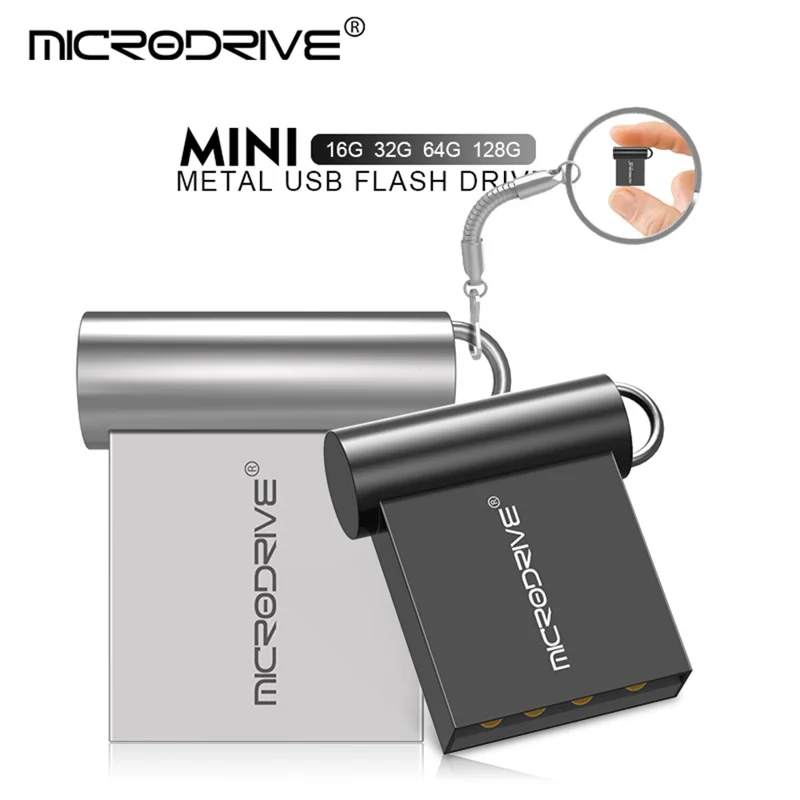 MICRODRIVE 4GB USB 2.0 Mini Metal Flash Drive with Hook - Gold