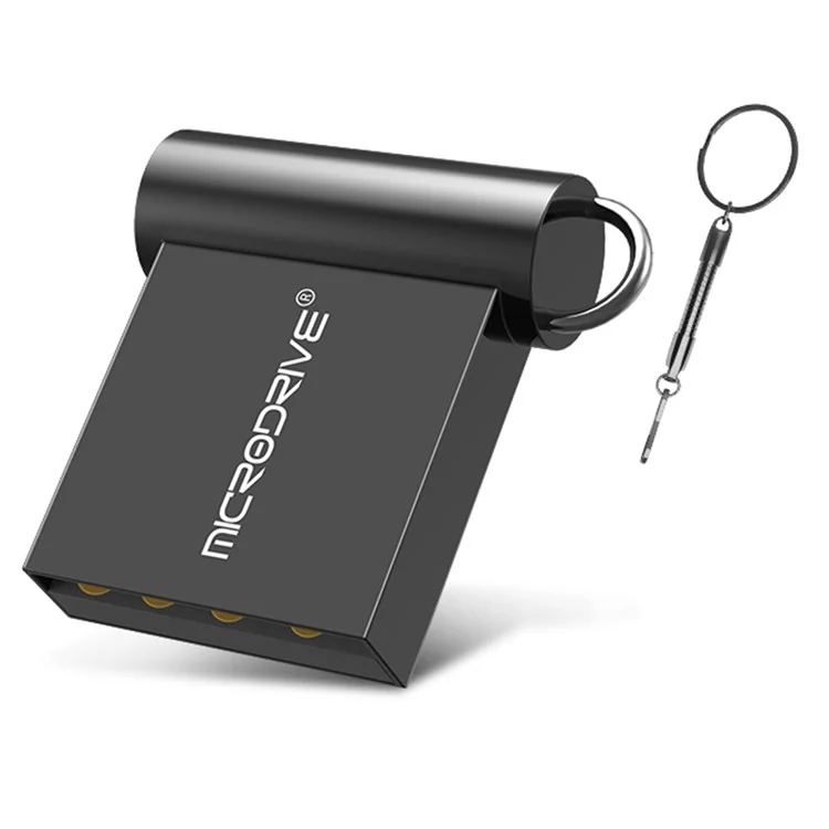 MICRODRIVE USB 2.0 Flash Drive 8GB Mini Metal U-Disk with Hook - Black
