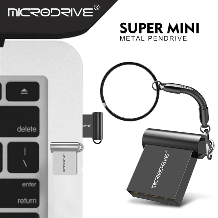 MICRODRIVE USB 2.0 Flash Drive 8GB Mini Metal U-Disk with Hook - Black
