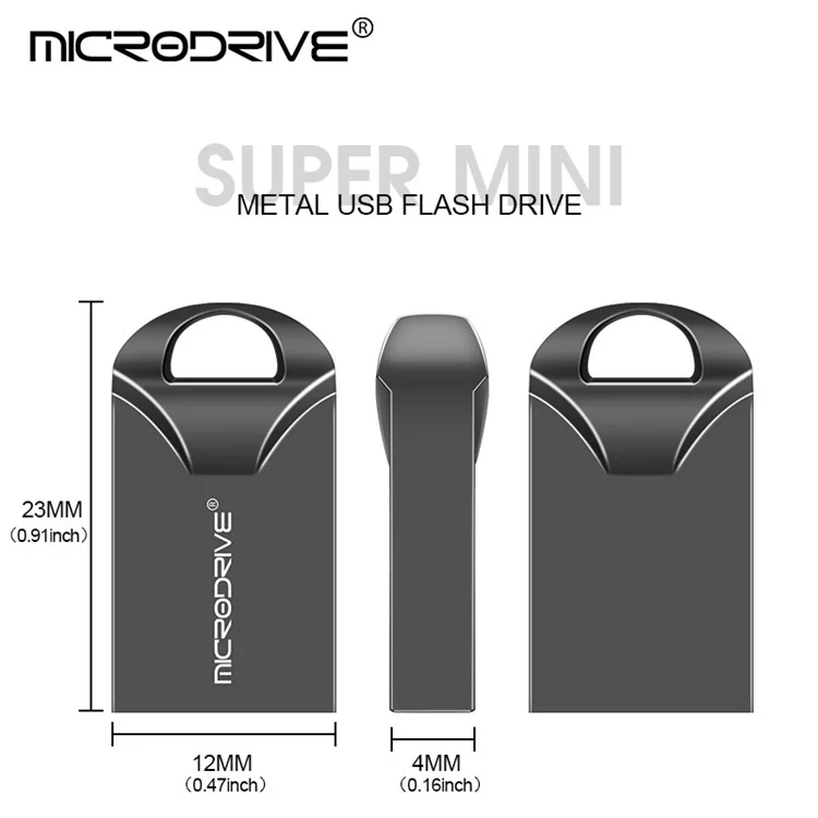 Microdrive 32GB Metal Flash Drive Portátil Mini USB 2.0 U-Disk - Preto