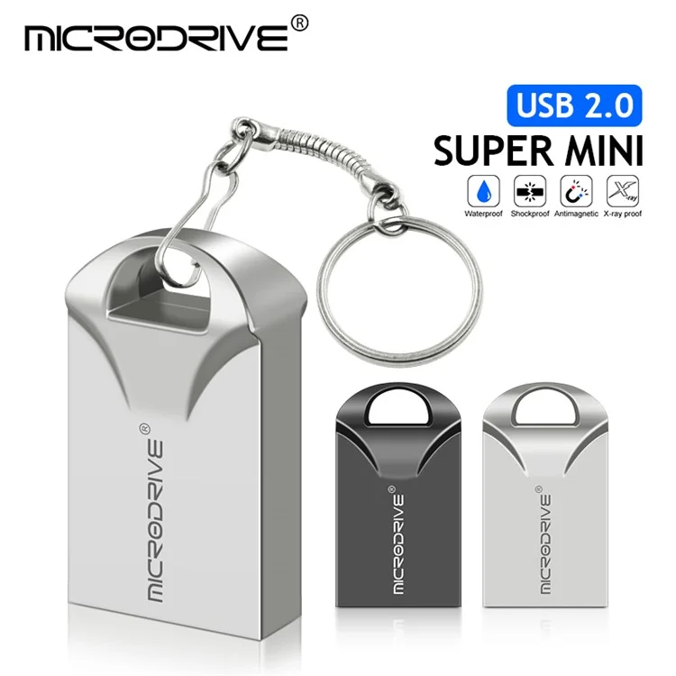 Microdrive 32GB Metal Flash Drive Portátil Mini USB 2.0 U-Disk - Preto