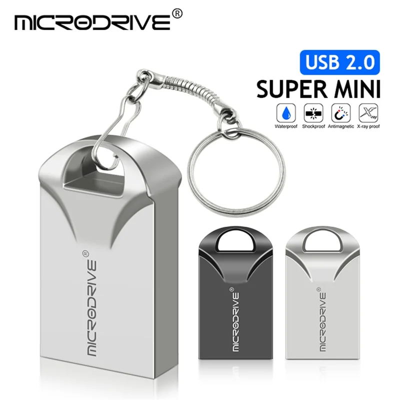 MICRODRIVE 32GB Metal Flash Drive Portable Mini USB 2.0 U-Disk - Silver