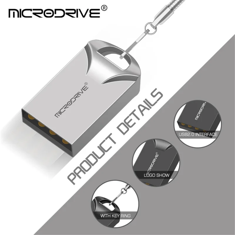 MICRODRIVE 64GB USB 2.0 Flash Drive Portable Mini Metal U-Disk - Black