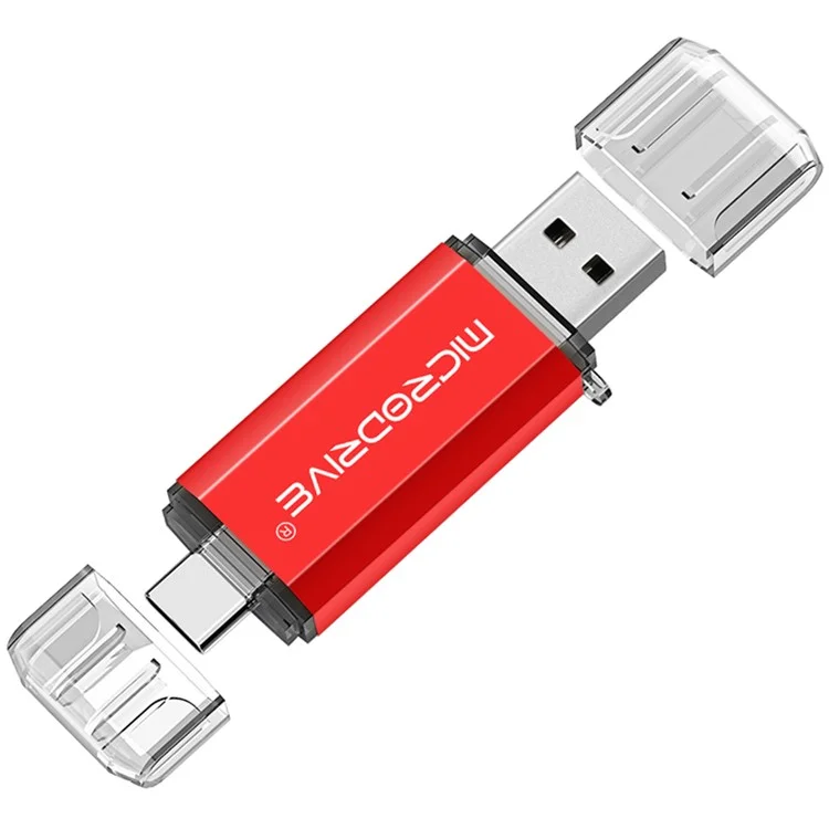 MICRODRIVE 16GB 2 en 1 USB 2.0 / Tipo C U-Disk de alta velocidad para teléfonos portátiles y ordenadores portátiles - Rojo