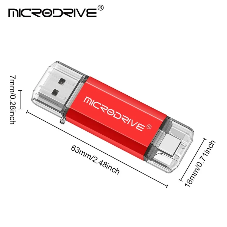 Microdrive 16 gb 2-in-1 USB 2.0 / Disco de Portátil de Portátil de Teléfono de Alta Velocidad Tipo-c - Rojo