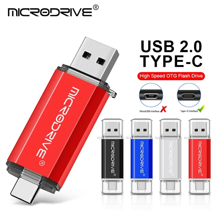 MICRODRIVE 16GB 2 en 1 USB 2.0 / Tipo C U-Disk de alta velocidad para teléfonos portátiles y ordenadores portátiles - Rojo