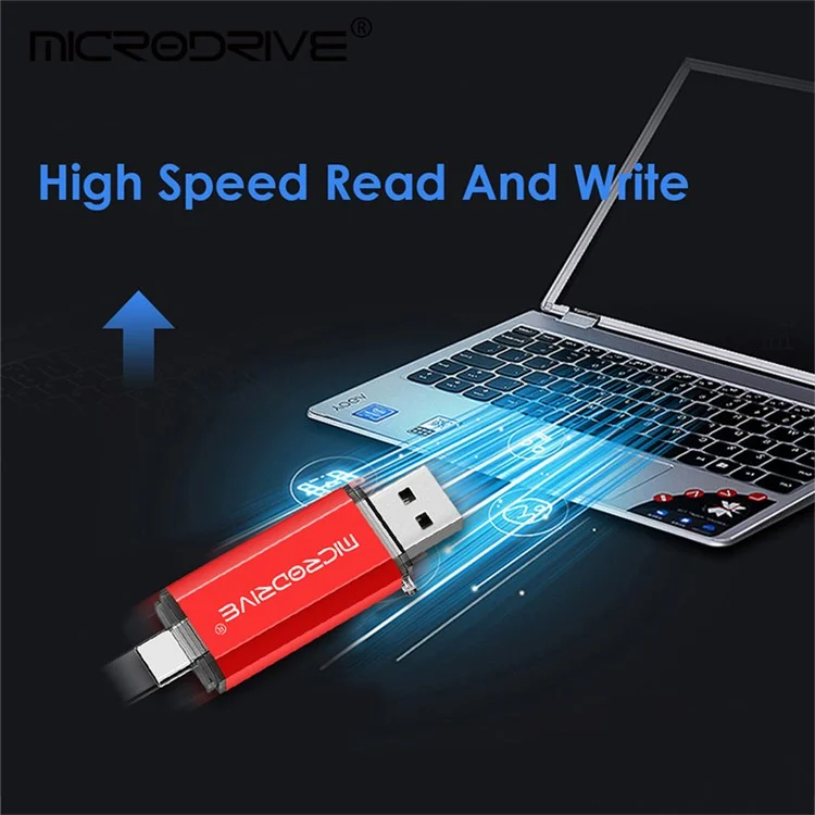 Microdrive 32GB 2-в-1 USB 2.0 / Type-C U-Disk High Speed ​​phone Phone Flash Disk - Черный