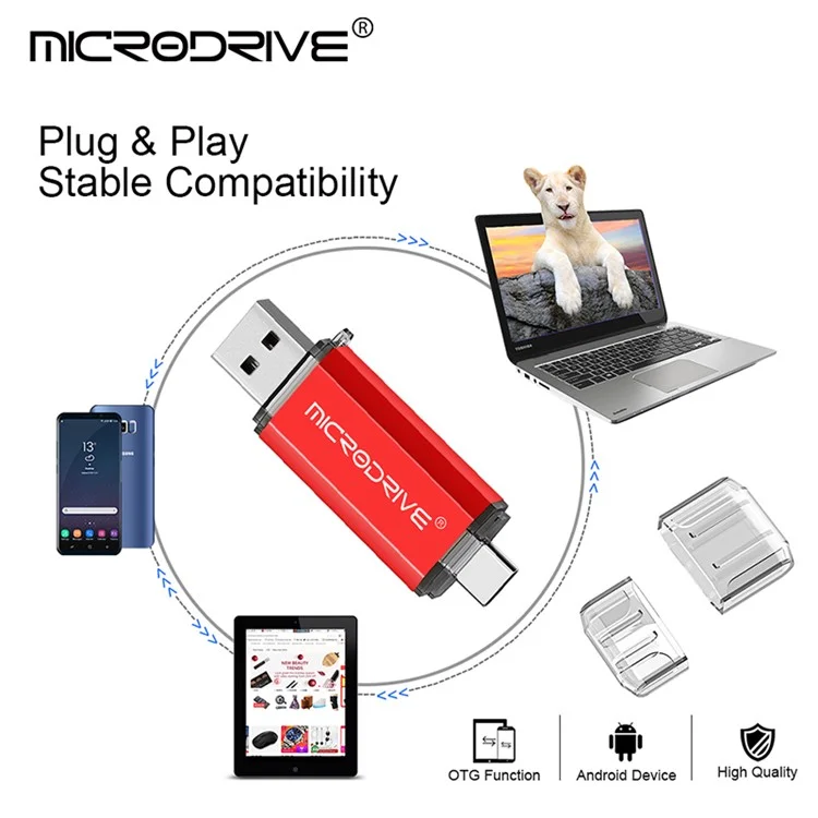 MICRODRIVE 64GB 2-in-1 USB 2.0 / Type-C U-Disk Phone Laptop Computer Flash Disk - Weiß