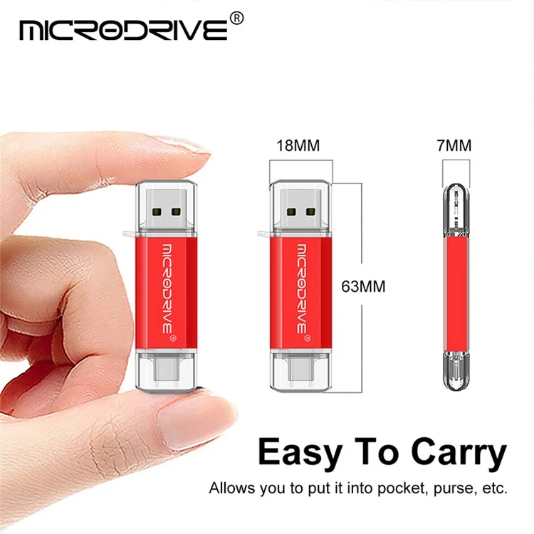MICRODRIVE 64GB 2-in-1 USB 2.0 / Type-C U-Disk Phone Laptop Computer Flash Disk - Weiß