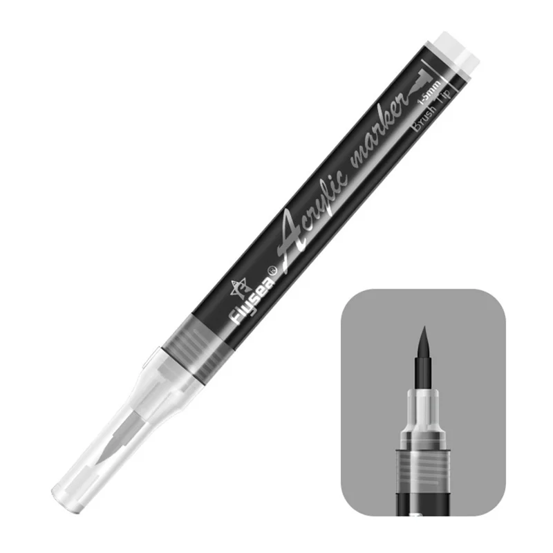 FLYSEA FS-3601 Acrylic Paint Pen Soft Brush Tip Color Pen for Coloring Painting DIY Nail Art - Black