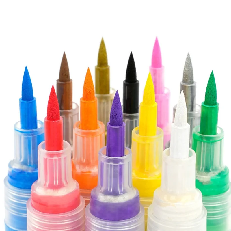FLYSEA FS-3601 Acrylic Paint Pen Soft Brush Tip Color Pen for Coloring Painting DIY Nail Art - Black