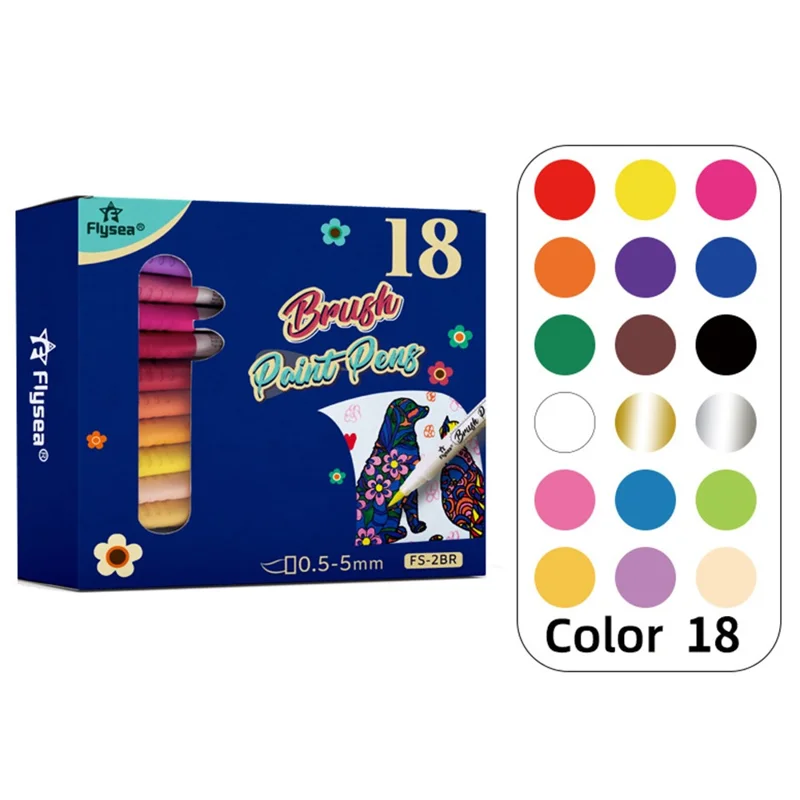 FLYSEA FS-2BR 18Pcs / Box Water Based Marker Paint Pens Soft Tip Color Acrylic Paint Pens