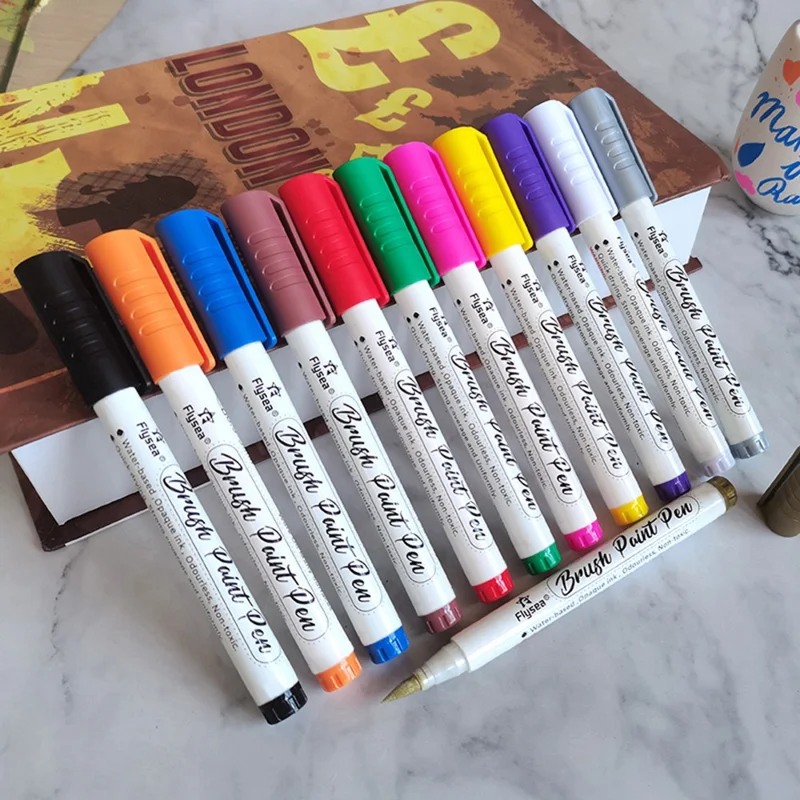 FLYSEA FS-2BR 18Pcs / Box Water Based Marker Paint Pens Soft Tip Color Acrylic Paint Pens