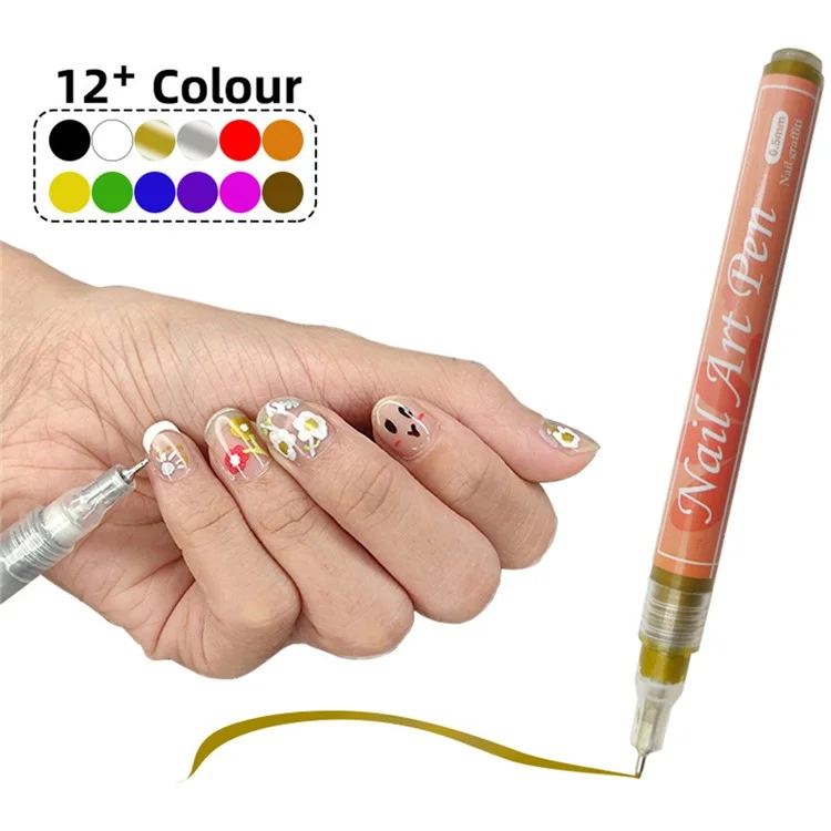 FLYSEA NA-5 Nail Art Pens 0.5mm Fine Tip Quick Drying Graffiti Dotting Acrylic Marker Pens - Black