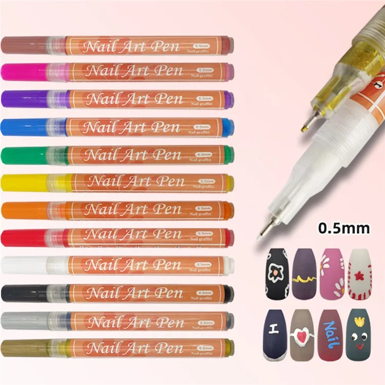 FLYSEA NA-5 Nail Art Pens 0.5mm Fine Tip Quick Drying Graffiti Dotting Acrylic Marker Pens - Black