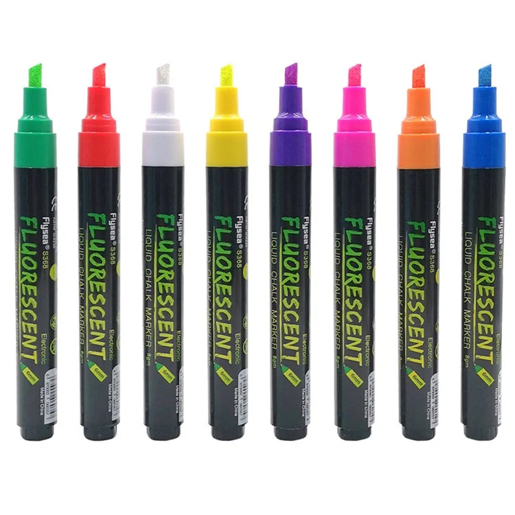 FLYSEA S368 8Pcs LED Light Board Pen Non-Toxic Neon Pens Whiteboard Markers 6mm Tip