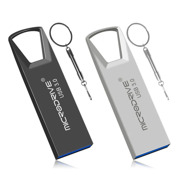 MICRODRIVE 64GB High Speed Flash Drive USB 3.0 Metal U-Disk with Key Ring - Silver