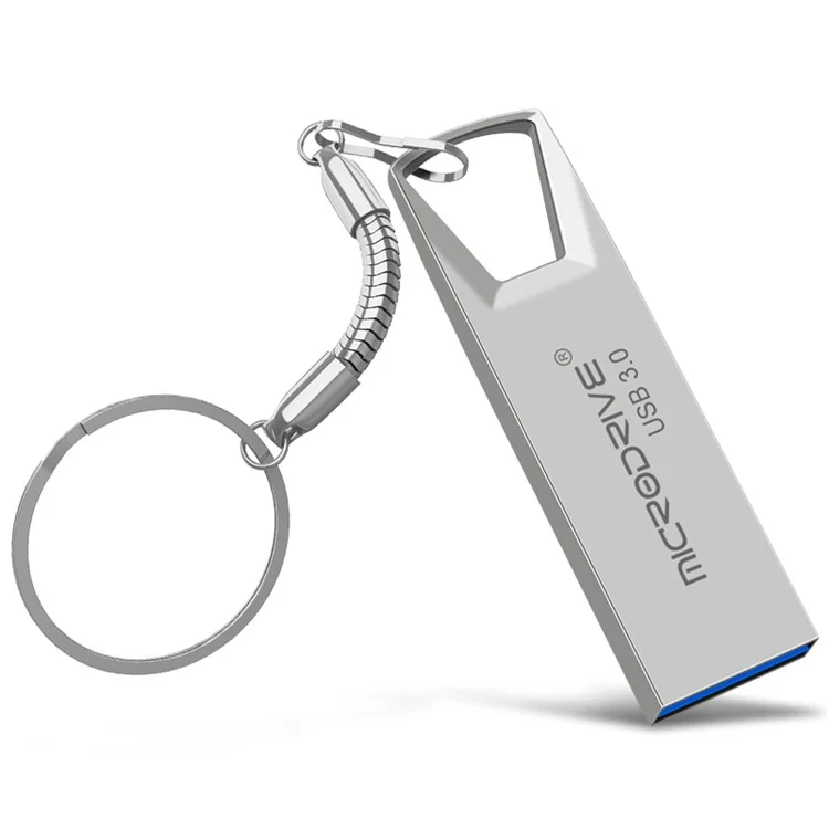 MICRODRIVE Portable Flash Drive 32GB High Speed USB 3.0 Metal U-Disk with Key Ring - Silver