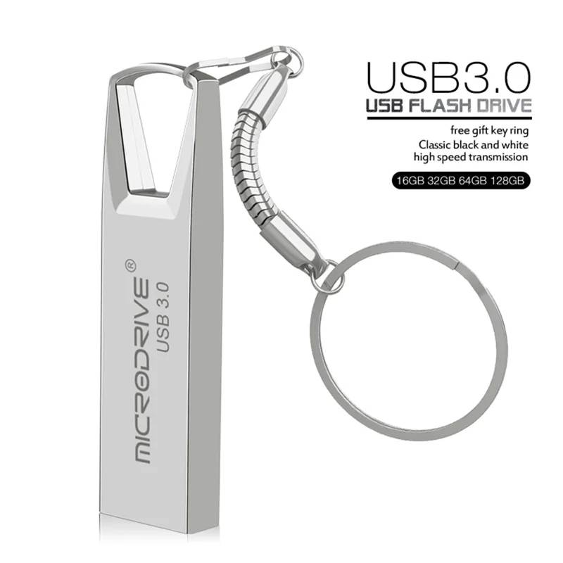 MICRODRIVE Portable Flash Drive 32GB High Speed USB 3.0 Metal U-Disk with Key Ring - Black