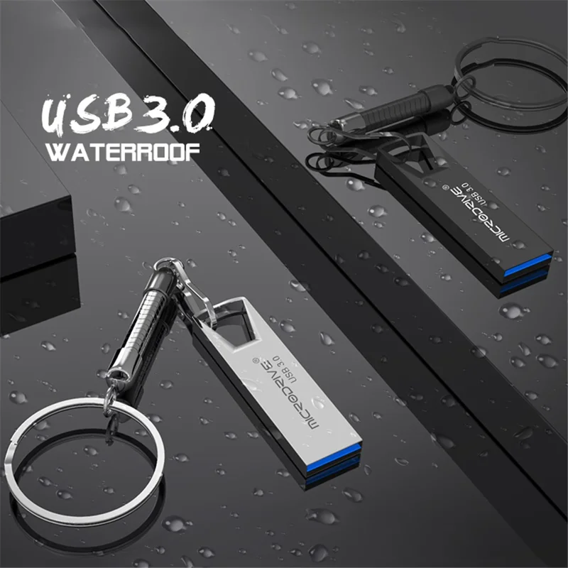 MICRODRIVE Portable Flash Drive 32GB High Speed USB 3.0 Metal U-Disk with Key Ring - Black