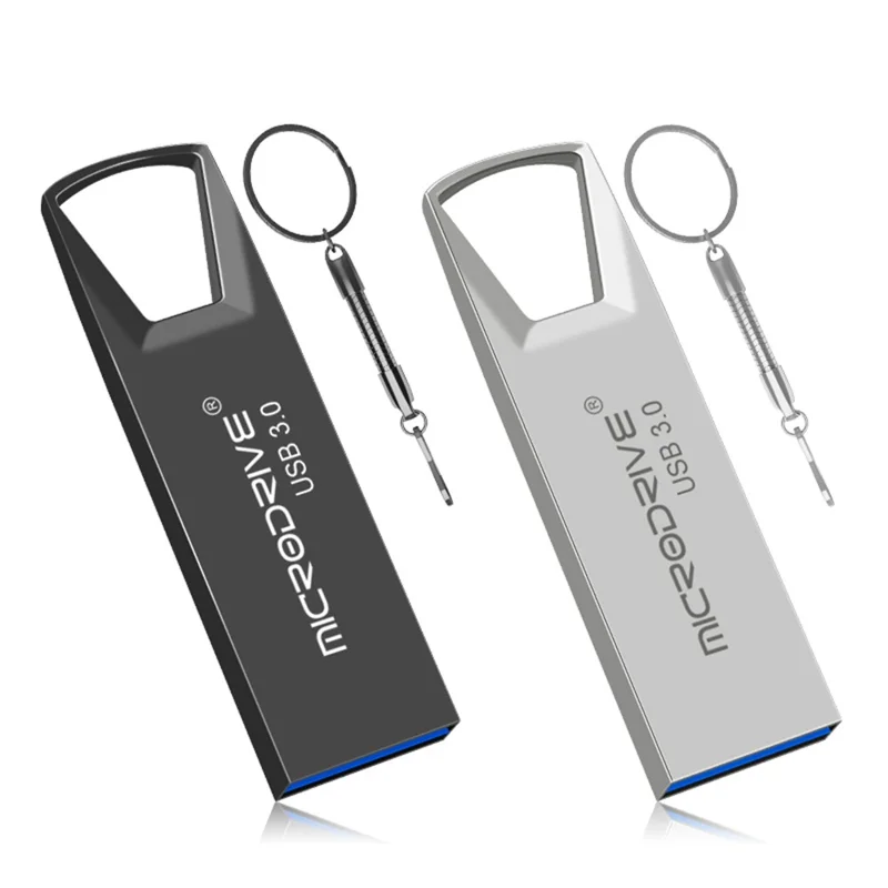 MICRODRIVE Portable Flash Drive 32GB High Speed USB 3.0 Metal U-Disk with Key Ring - Black