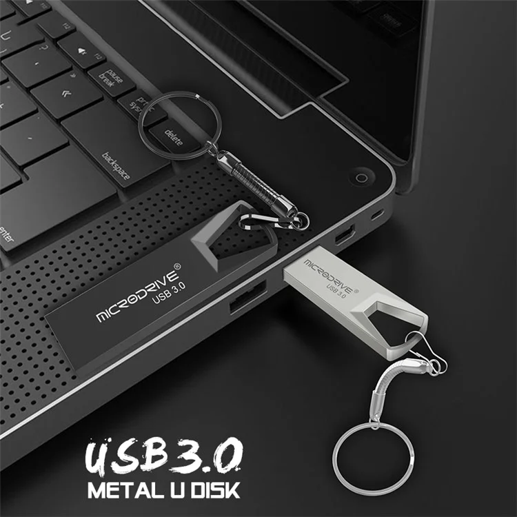 MICRODRIVE 16GB Metal U-Disk High Speed Portable USB 3.0 Flash Drive with Key Ring - Silver