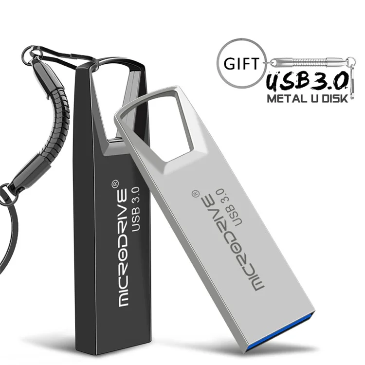 Microdrive 16 gb Metal U-Disk u High Speed ​​portable USB 3.0 Flash Drive Con Anillo de Llave - Plata