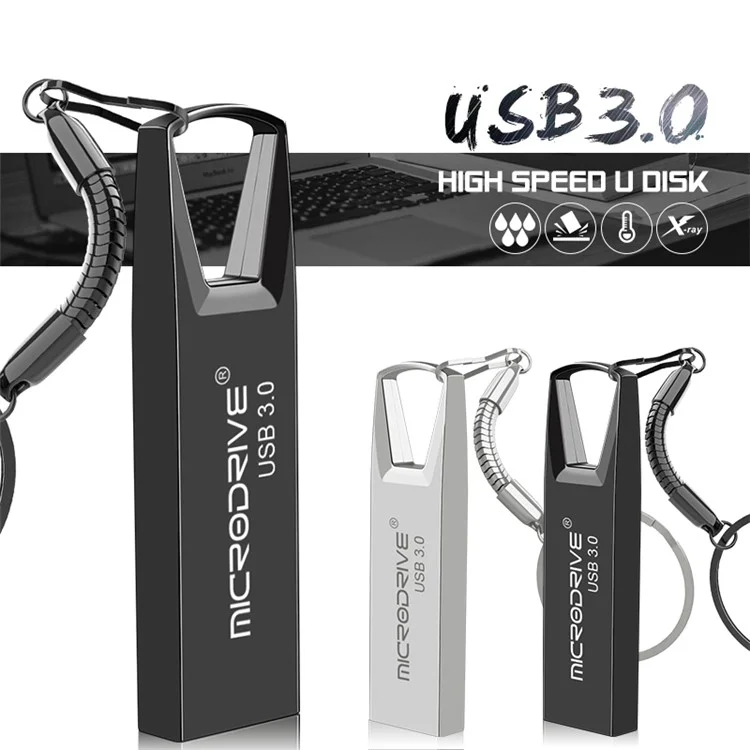 MICRODRIVE 16GB Metal U-Disk High Speed Portable USB 3.0 Flash Drive with Key Ring - Silver