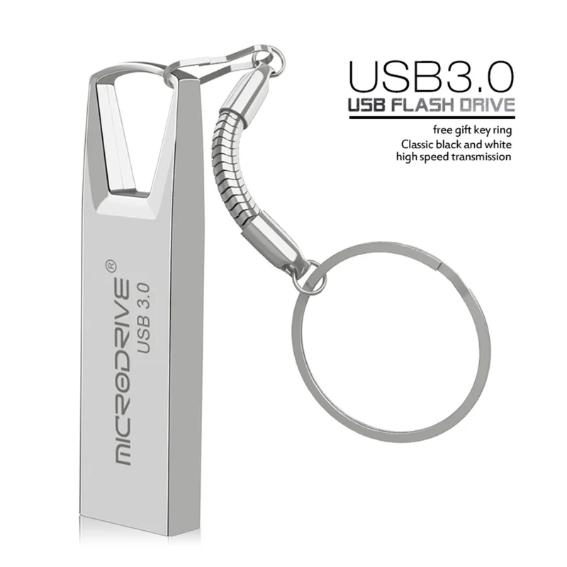 MICRODRIVE 16ГБ Металлический U-диск со сверхвысокой скоростью Портативный USB 3.0 Флэш-накопитель с кольцом для ключей - Черный 