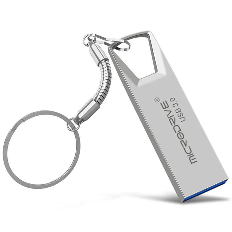 MICRODRIVE 128GB Mini Flash Drive High Speed USB 3.0 Metal U-Disk with Key Ring - Silver