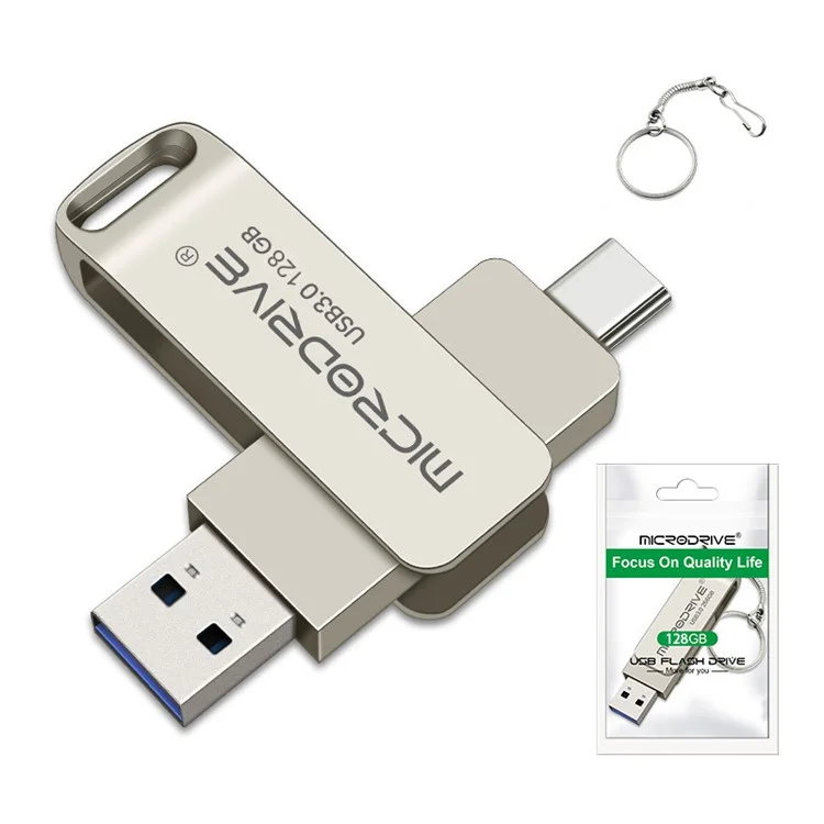 Microdrive MDTU21 128GB Metal Flash Drive 2-in-1 USB 3.0 + Type-C Rotating U-Disk