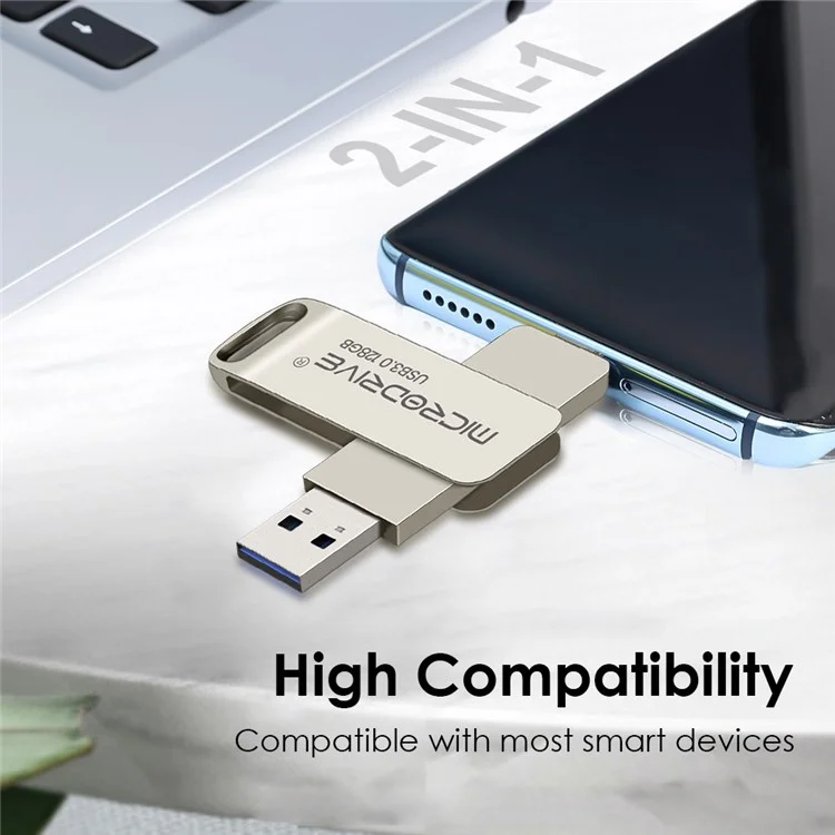 MICRODRIVE MDTU21 128GB Metal Flash Drive 2-in-1 USB 3.0 + Type-C Rotating U-Disk