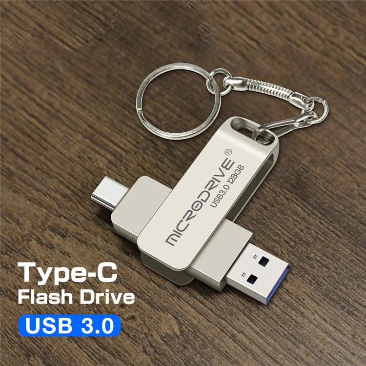 MICRODRIVE MDTU21 128GB Metall-Flashlaufwerk 2-in-1 USB 3.0 + Typ-C Rotierendes U-Disk