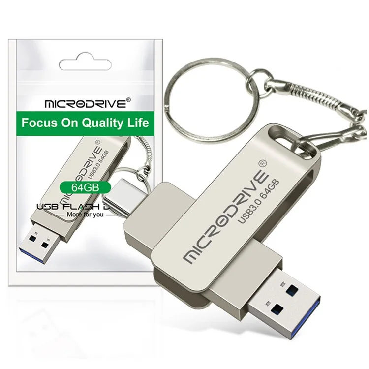 Microdrive MDTU21 Rotierendes Metallblitzantrieb 2-in-1 USB 3.0 / Typ-c 64 gb U-Disk