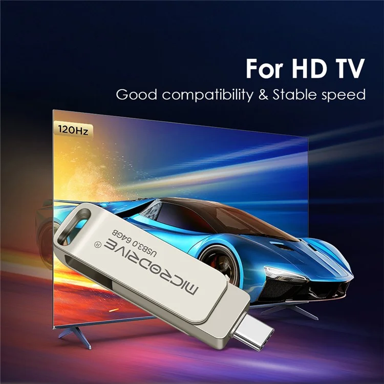MICRODRIVE MDTU21 Unità flash rotante in metallo 2-in-1 USB 3.0 / Type-C 64GB U-Disk