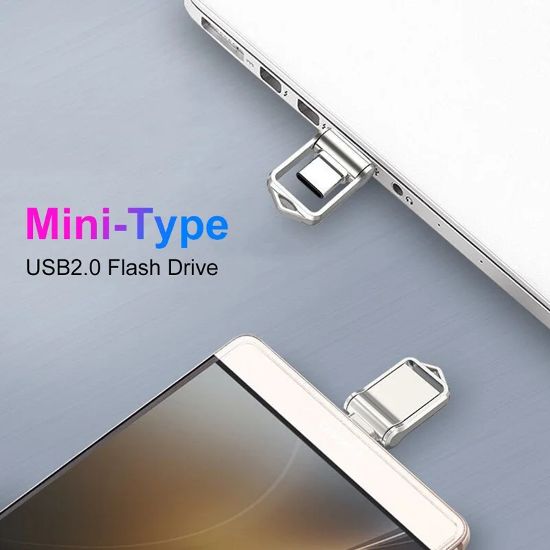 MICRODRIVE 128GB Mini Flash Drive High Speed USB 2.0 / Type-C Metal U-Disk - Black