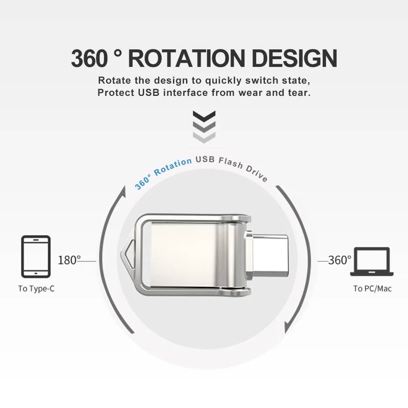 MICRODRIVE High Speed 32GB Flash Drive USB 2.0 / Type-C Mini Metal U-Disk - Silver