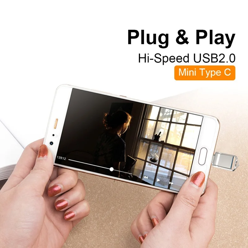 MICRODRIVE High Speed 32GB Flash Drive USB 2.0 / Type-C Mini Metal U-Disk - Black