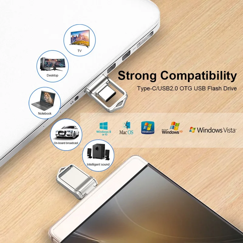 MICRODRIVE High Speed 32GB Flash Drive USB 2.0 / Type-C Mini Metal U-Disk - Black